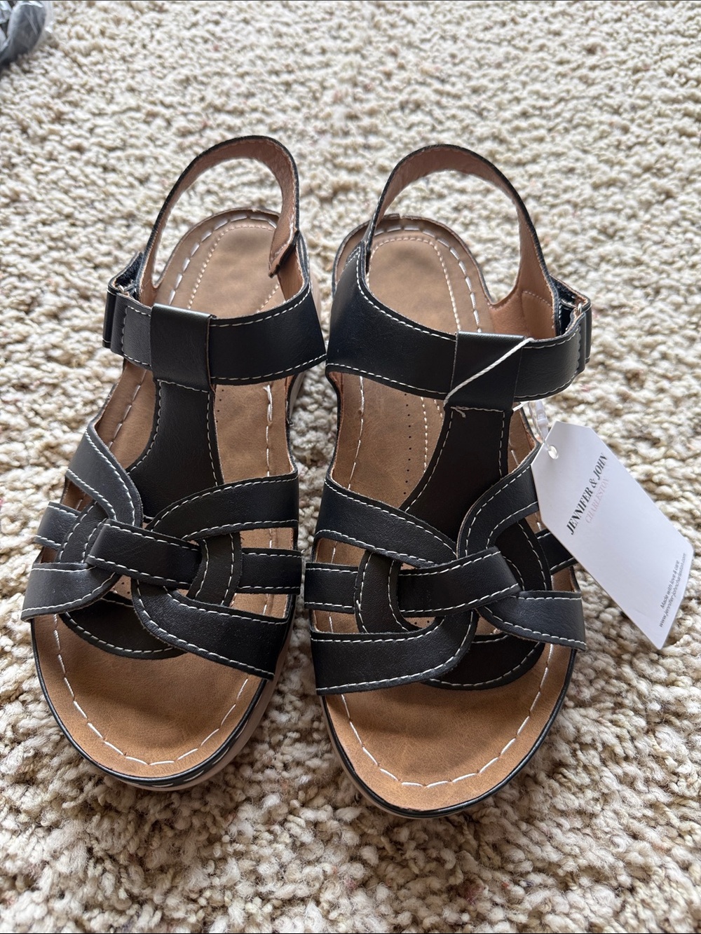 Black Strappy Comfort Sandals - Jennifer and John Charleston